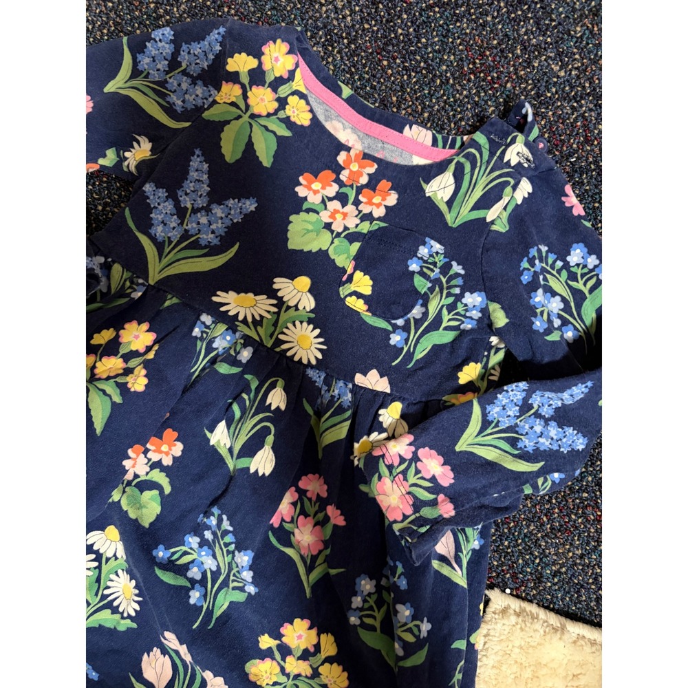 Mini Boden Girls Navy Blue Floral Long Sleeve Jersey Dress Size 2-3Y